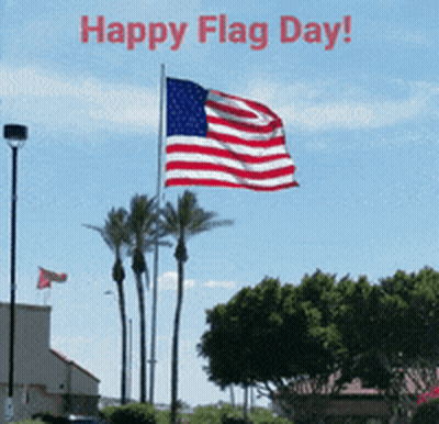 American Flag Flying In Wind Saying Happy Flag Day GIF