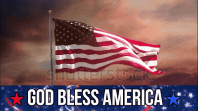 American Flag Flying In Wind With God Bless America GIF