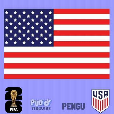 American Flag Surrounded By FIFA Pug Cy Penguins And USF Logos GIF