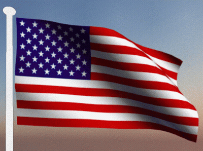 American Flag Waving In Blue Sky GIF
