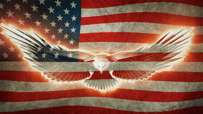 American Flag Waving in Blue Sky