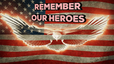 American Flag With Eagle Saying Remember Our Heroes GIF