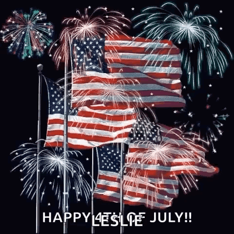 American Flags Flying Fireworks GIF