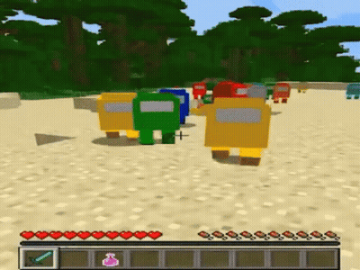 Among Us Characters Standing In Minecraft GIF
