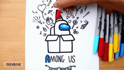 Among Us Drawing Next To Markers GIF