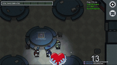 Among Us Game Where Someone Is Holding A Heart And The Question Is Who Is The Impostor GIF
