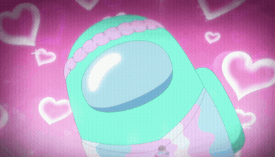 Among Us Is Surrounded By Pink Hearts And A Necklace GIF