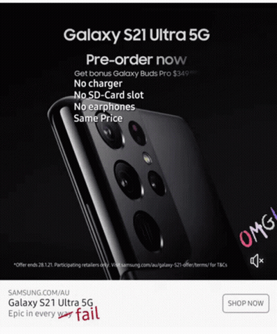 An Ad For A Galaxy S21 Ultra 5G Phone GIF