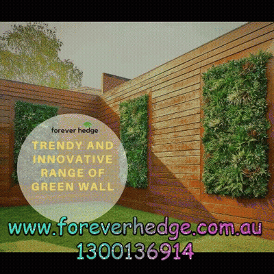 An Ad For A Trendy And Innovative Range Of Green Wall By Forever Hedge GIF