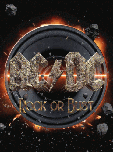 An Ad For Ac/dc Rock Or Bust With Rocks Flying Around GIF