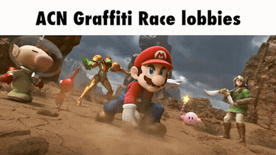 An Ad For Acn Graffiti Race Lobbies With A Picture Of Mario On It GIF
