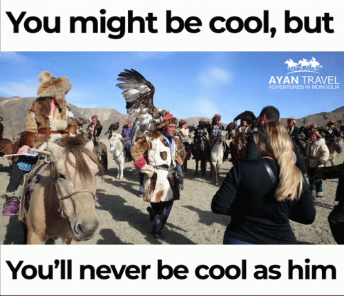 An Ad For Ayan Travel Adventures In Mongolia Shows A Group Of People Riding Horses GIF