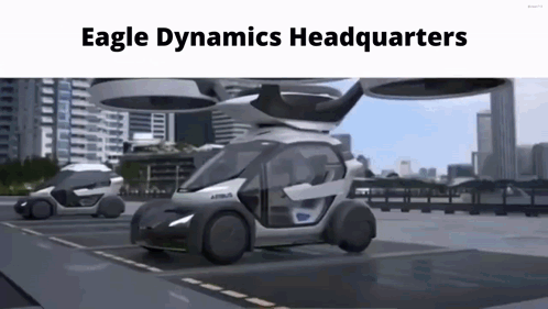 An Ad For Eagle Dynamics Headquarters With A Futuristic Car GIF
