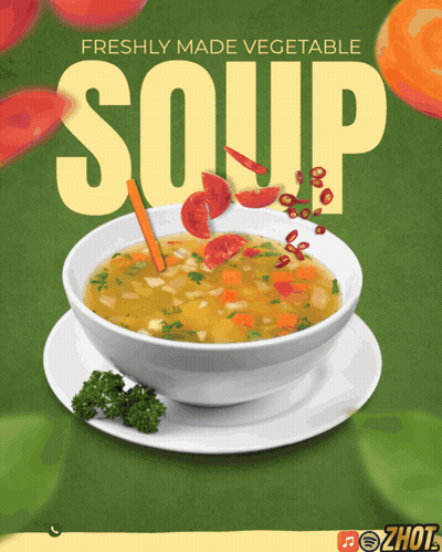 An Ad For Freshly Made Vegetable Soup With A Bowl Of Soup GIF