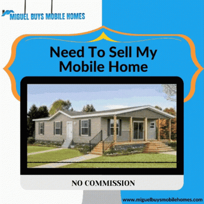 An Ad For Miguel Buys Mobile Homes Shows A Picture Of A House GIF