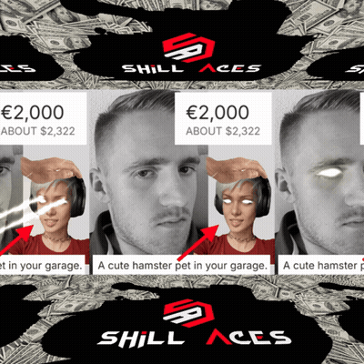 An Ad For Shill Aces Shows A Man With Headphones And A Woman With Headphones GIF