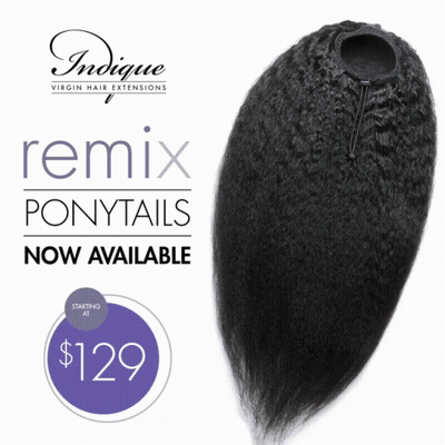 An Ad For Virgin Hair Extensions Says Remix Ponytails Now Available For $ 129 GIF