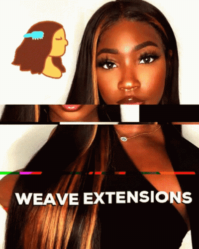 An Ad For Weave Extensions Shows A Woman With A Comb In Her Hair GIF