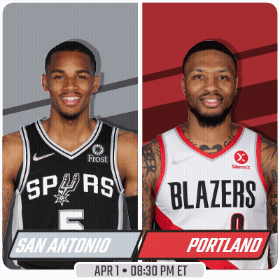 An Advertisement For A Basketball Game Between The Spurs And Blazers GIF