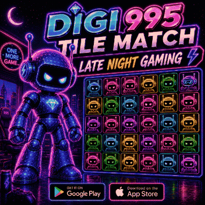 An Advertisement For A Game Called Digi995 Tile Match Late Night Gaming GIF