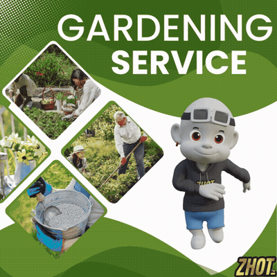 An Advertisement For A Gardening Service Shows A Cartoon Character GIF