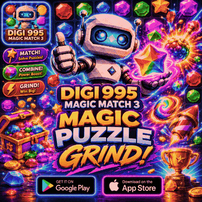 An Advertisement For A Puzzle Game Called Digi995 Magic Match 3 GIF