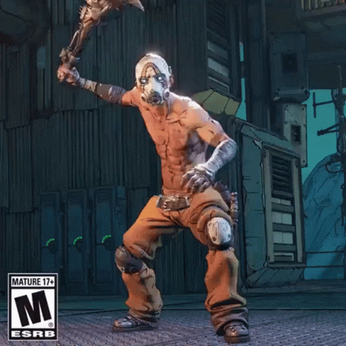 An Advertisement For A Video Game Called Borderlands 3 Shows A Man In A Gas Mask GIF