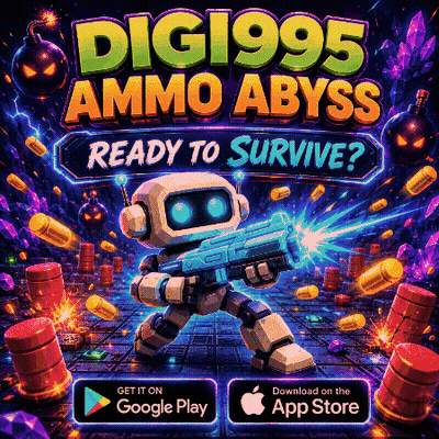 An Advertisement For A Video Game Called Digi995 Ammo Abyss Ready To Survive GIF