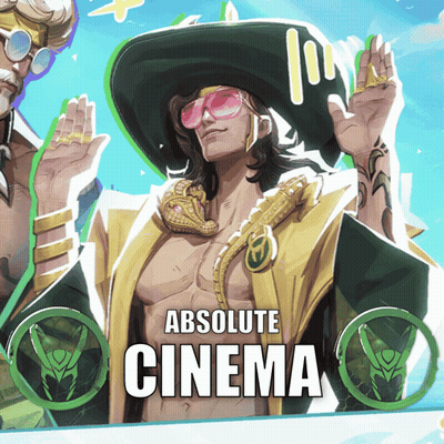 An Advertisement For Absolute Cinema Shows A Man In A Hat And Sunglasses GIF