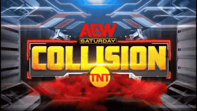 An Advertisement For Aew Saturday Collision With Tnt In The Corner GIF