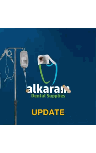An Advertisement For Alkaran Dental Supplies Shows A Nurse 'S Hat And A Drip Sticker