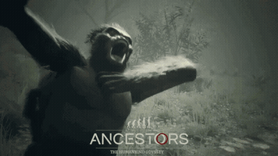 An Advertisement For Ancestors The Humankind Odyssey With A Monkey GIF