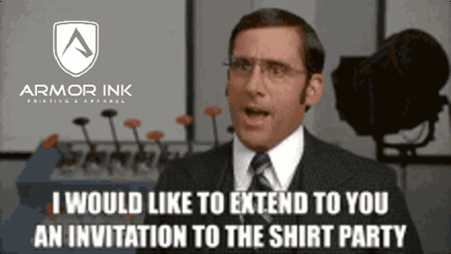 An Advertisement For Armor Ink Printing & Apparel Shows A Man In A Suit And Tie GIF