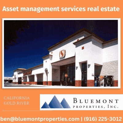 An Advertisement For Bluemont Properties Inc. Shows A Grocery Store GIF