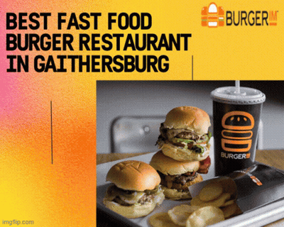 An Advertisement For Burger In Gaithersburg Shows A Tray Of Burgers And Chips GIF