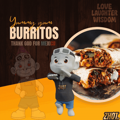 An Advertisement For Burritos With A Monkey And A Picture Of Burritos GIF