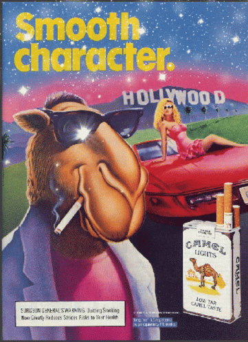An Advertisement For Camel Lights Shows A Man Smoking A Cigarette GIF
