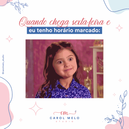 An Advertisement For Carol Melo Studio Shows A Little Girl Making A Face GIF