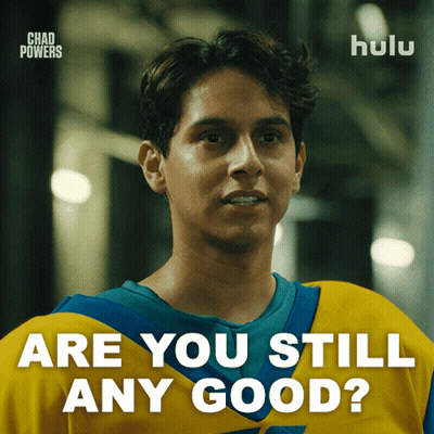An Advertisement For Chad Powers Shows A Man In A Yellow And Blue Jersey GIF