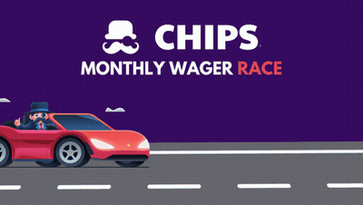 An Advertisement For Chips Monthly Wager Race With A Man Driving A Red Sports Car GIF