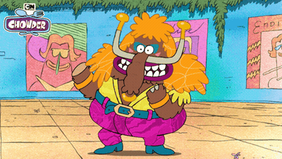 An Advertisement For Chowder Shows A Cartoon Character In A Room GIF