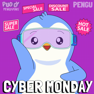 An Advertisement For Cyber Monday With A Penguin On It GIF