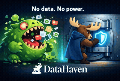 An Advertisement For Datahaven With A Moose And A Monster GIF