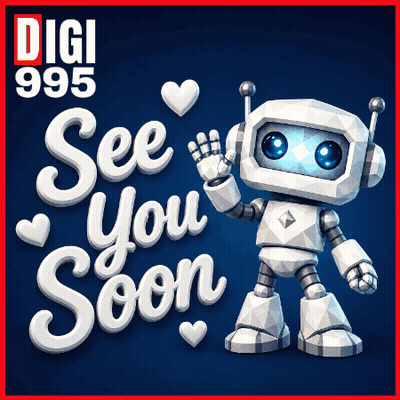 An Advertisement For Digi 995 With A Robot And The Words See You Soon GIF