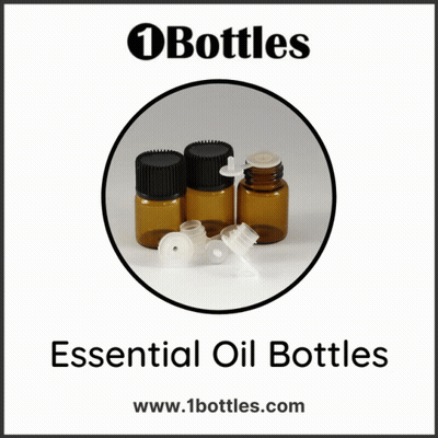 An Advertisement For Essential Oil Bottles With Three Bottles GIF