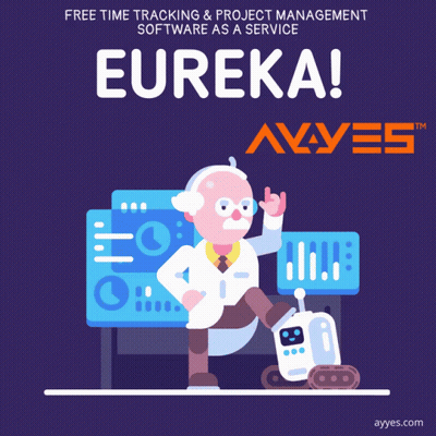 An Advertisement For Eureka By Ayyes Shows A Cartoon Of A Man Standing Next To A Robot GIF