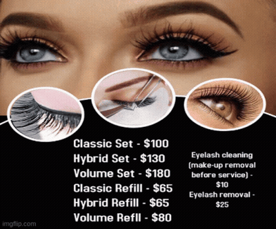 An Advertisement For Eyelash Extensions Shows A Woman 'S Eyes GIF