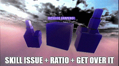 An Advertisement For Faceless Grapebot Shows Purple Bottles And Says Skill Issue + Ratio + Get Over It GIF