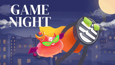 An Advertisement For Game Night With A Cartoon Character GIF