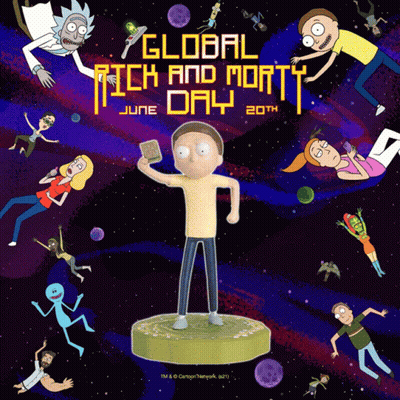 An Advertisement For Global Rick And Morty Day GIF